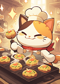 Cat making takoyaki