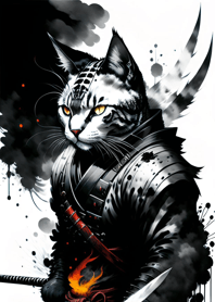 Ink wash cat samurai cd283F