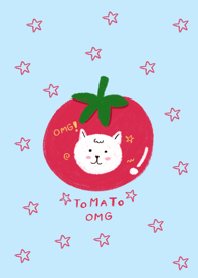 Cat with tomato cute blue