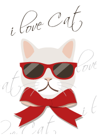 I LOVE CAT: ribbon and sunglasses