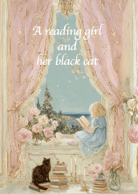 レースの窓辺と黒猫の読書時間