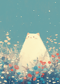 A white cat daydreaming in the garden JP