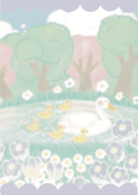 Cute duck in flower garden (Purple)