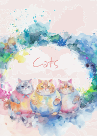Three Cats on light pink JP