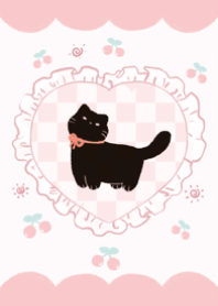 Ribbon cherry cute cat (Pink)