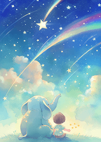 小男孩&大象の看流星❤️