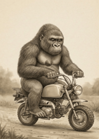 ミニバイクにまたがるゴリラの哀愁