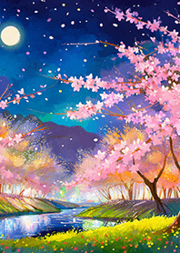 Beautiful night cherry blossoms#607