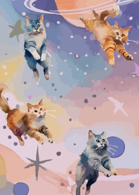 Cats in Space on light purple