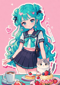 Lovely girl and cat - themed  desserts