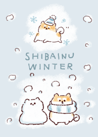 simple Shiba Inu winter white blue.