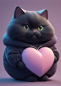 Fat cat with pink heart