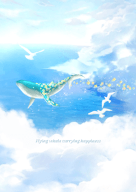 Flying whale carrying happiness
