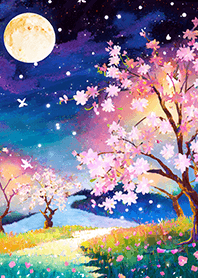 Beautiful night cherry blossoms#1148