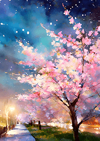 Beautiful night cherry blossoms#1516