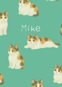 blue green ぽっちゃりした三毛猫