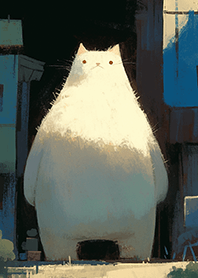 A large, chubby white cat
