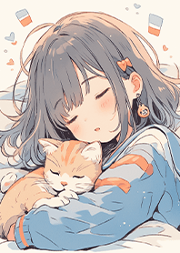 a girl and a cat taking a nap together