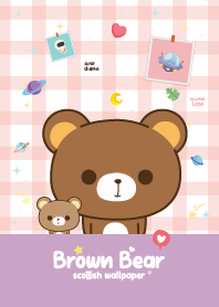 หมีน้ำตาล ลายสกอต สีม่วง