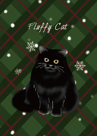 Fluffy Black Cat Tartan Christmas Snow 2