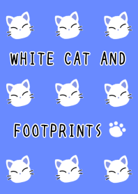 WHITE CAT AND FOOTPRINTS-BLUE-WHITEj