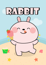Lovely Pink Rabbit On The Beach
