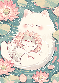 A relaxed cat on the lotus pond JP