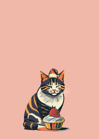cat and cake on pink & light blue