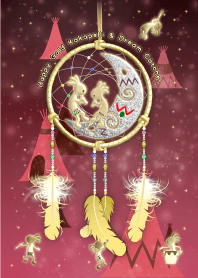 幸福的金色Kokopelli的夢幻捕手