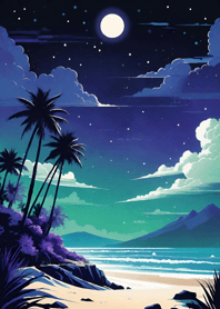 Night by the sea starlit sky moon d253