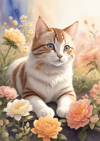 Adorable Tabby Cat in the Flower Pile 3
