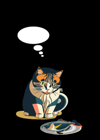 Cat staring at fish on black