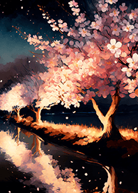 Beautiful night cherry blossoms#1745