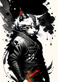 Ink wash cat samurai 764D63