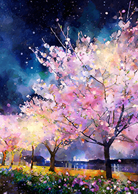 Beautiful night cherry blossoms#1411
