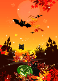 ハロウィン（黒猫、秋、かぼちゃ）