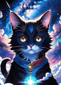 夜の月と星の猫 74425b