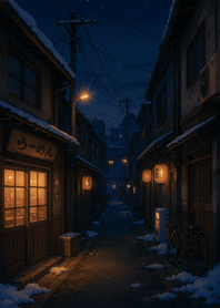 Warm Lantern Alley Winter Night