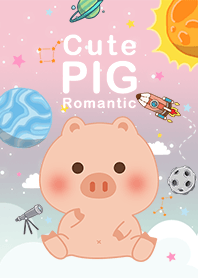 浩瀚宇宙 寶貝豬 漸層星空 粉紅色