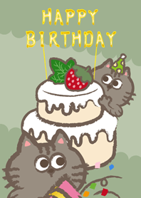 Mr Cat Miss Cat Birthday!(grey green)