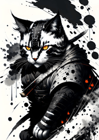Ink wash cat samurai DA359E