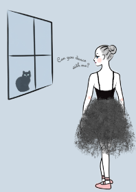 Ballerina and a Black Cat - Dusty Blue