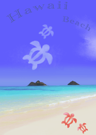 ハワイのビーチと海がめの雲