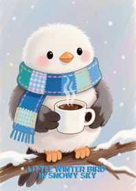 Little Winter Bird in Snowy Sky