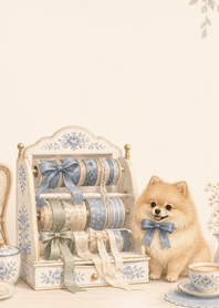 博美犬瓷器緞帶架