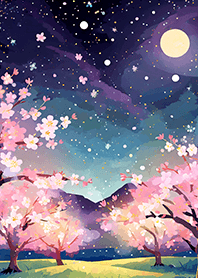 Beautiful night cherry blossoms#1786