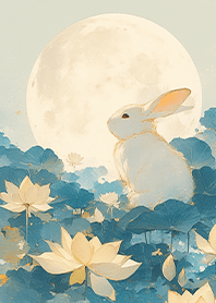 Rabbit by the Lotus Pond_Navy Blue