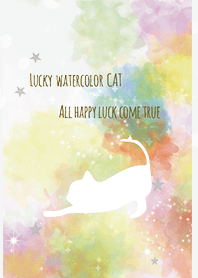 グレー / 水彩 風水 幸運を引き寄せる猫