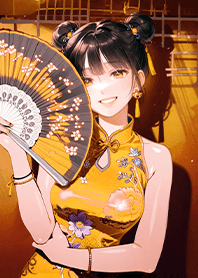 動漫風新年主題 可愛旗袍娘與金元寶6.3