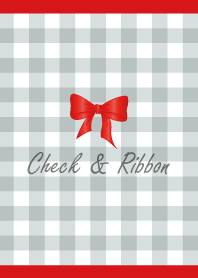 Check & Ribbon.-Gray&Red-